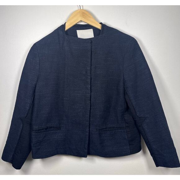 Phillip Lim Linen Blend Asymmetrical Tailored Blazer Jacket in Navy Size 4